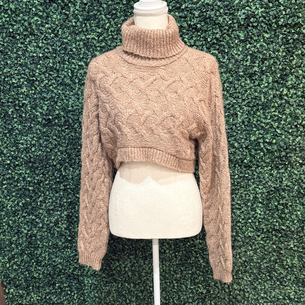 ZARA Kids Cozy Cable Knit Turtleneck Sweater - Tan